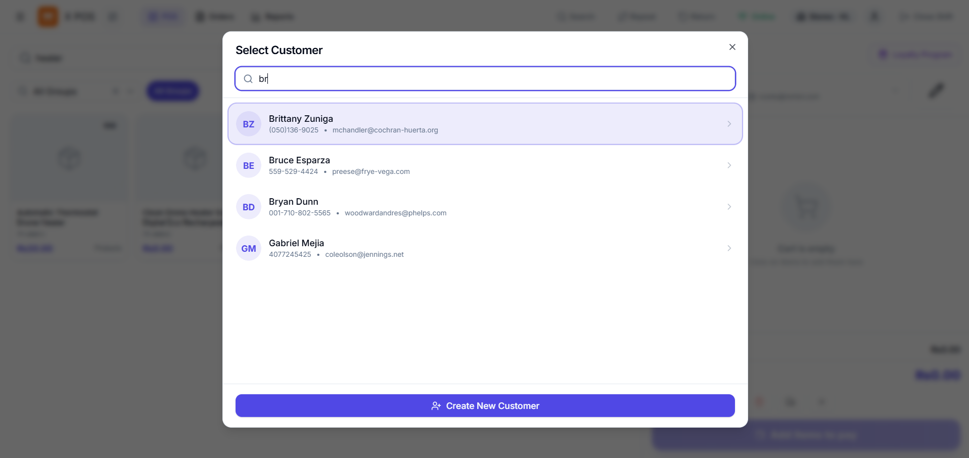 X POS customer selection dialog