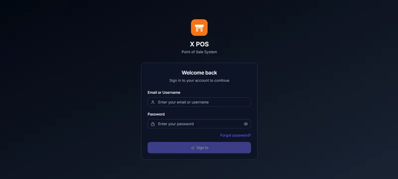 X POS sign-in screen with email and password fields