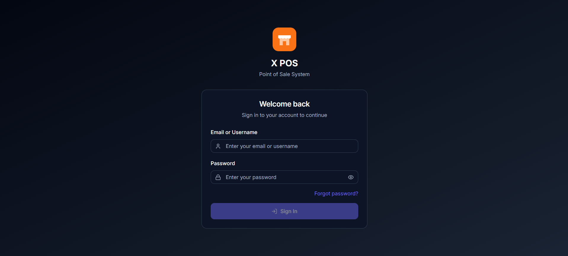 X POS login screen