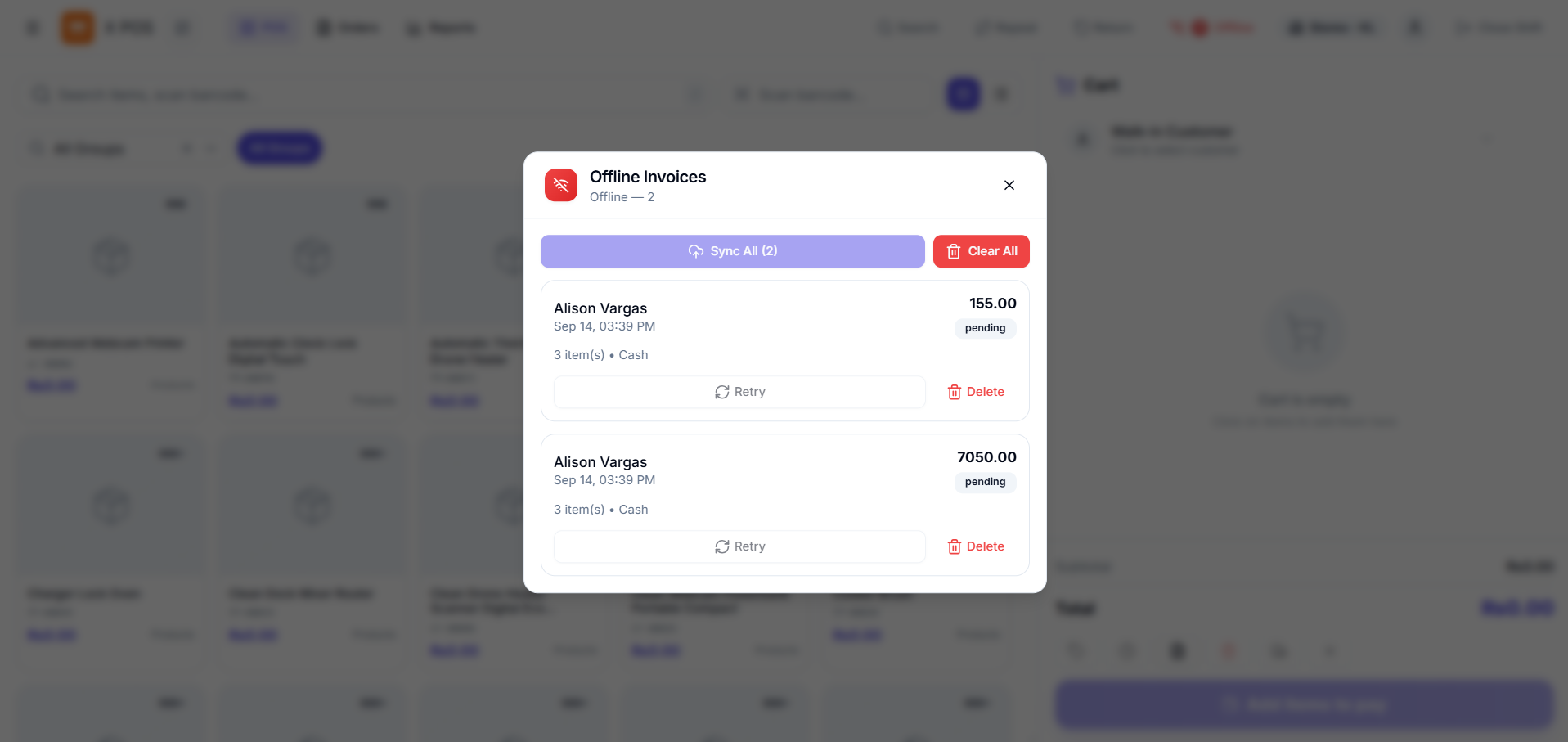 X POS offline sync status indicator