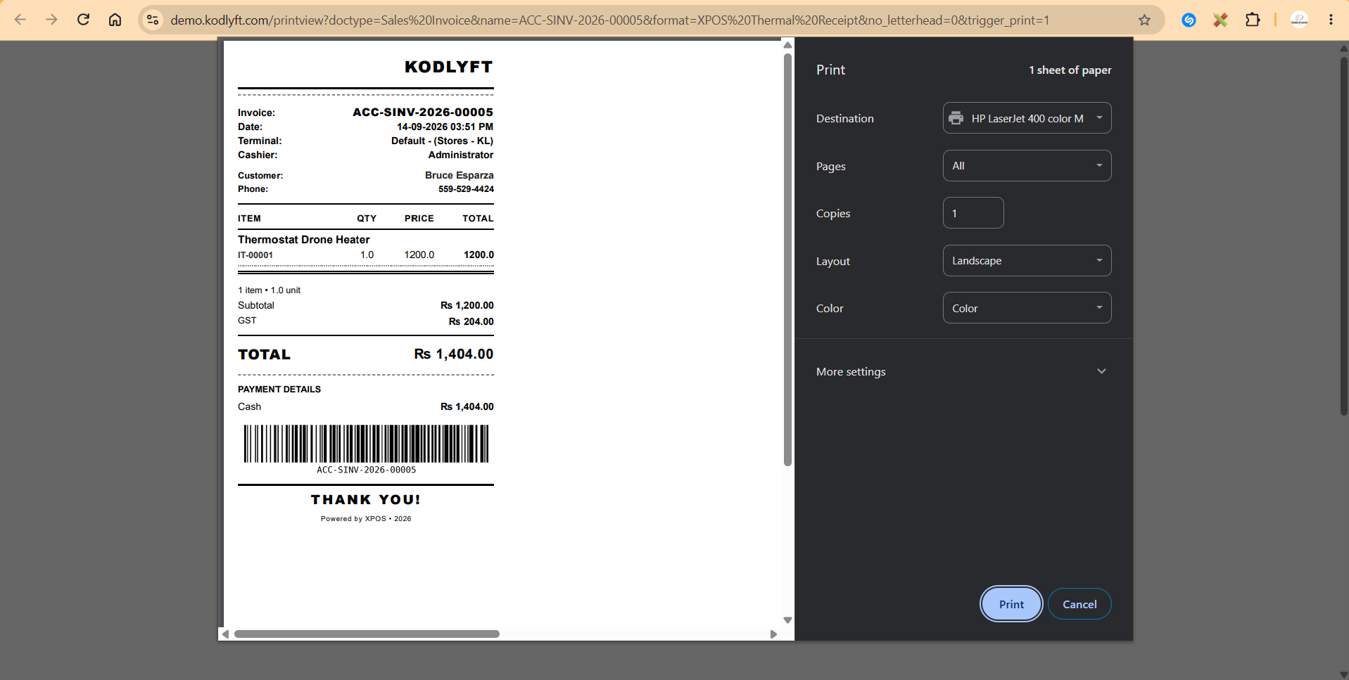 X POS receipt print preview and multi-currency tender